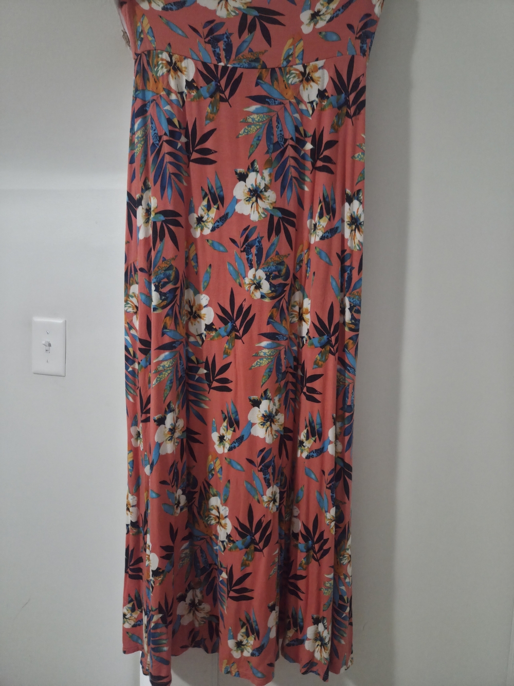 Loveappella Coral Floral Maxi Skirt with Tropical Leaves